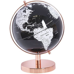 Mappamondo Girevole in Plastica Nera e Bianca con Base in Metallo Cabot