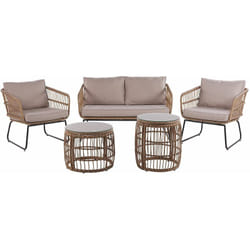 Set Divani Giardino 4 Posti con Cuscini Beige e 2 Tavolini Simil Rattan Ravello