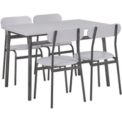 Set da Pranzo in Acciaio Grigio e Nero Piano mdf Effetto Legno 4 Sedie Velden