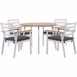 Set da pranzo all'aperto bianco. Resta all'aperto più a lungo con questo set di tavolo e sedie da pranzo. Chiaro esempio di s ...