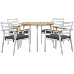 Set da Pranzo all'Aperto Tavolo Rotondo e 4 Sedie in Alluminio Bianco Cavoli
