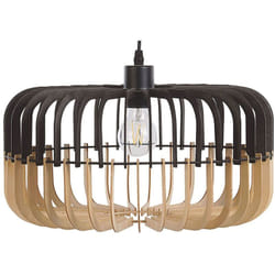 Beliani - Lampadario Colore Legno Chiaro e Metallo Nero Paralume a Forma Tamburo Sous