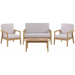 Set da Giardino in Legno di Acacia Chiaro con Cuscini Grigi e Tavolino Pallano