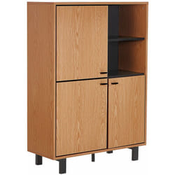 Credenza Legno Multistrato Chiaro e Nero Finitura Rovere 3 Ante 2 Ripiani Paramount