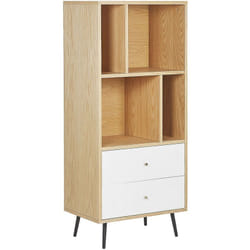 Libreria in Legno Chiaro e mdf Bianco con 2 Cassetti 139 x 60 x 40 cm Richmond