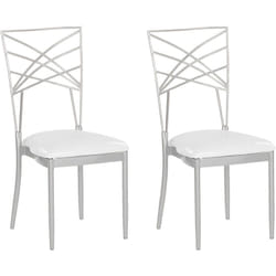 Set di 2 Sedie da Pranzo in Metallo Argento Imbottitura Ecopelle Bianca Girard