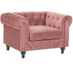 Poltrona Chesterfield Tappezzeria in Velluto Rosa Gambe in Legno Nero Chesterfield