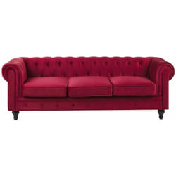 Divano a 3 Posti in Velluto Rosso Scuro Gambe Nere Moderno Chesterfield