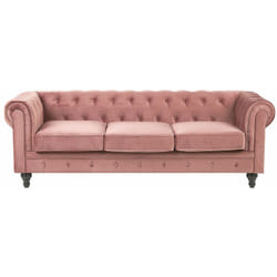 Beliani - Divano a 3 Posti in Velluto Rosa Gambe Nere Moderno Chesterfield
