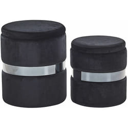 Set di 2 Pouf Portaoggetti Imbottiti in Velluto di Poliestere Nero Doris