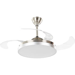 Ventilatore da Soffitto Metallo Argento Pale Trasparenti e Telecomando Ibar
