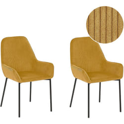 Set di 2 Sedie Imbottite Velluto a Coste Giallo Gambe in Metallo Nero Loverna