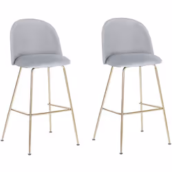 Elegante set di 2 sgabelli da bar con rivestimento in velluto. La comoda seduta imbottita e lo schienale arrotondato sono riv ...
