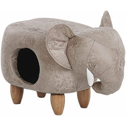 Pouf Contenitore per Bambini in Tessuto Effetto Pelle Grigio Gambe Legno Jumbo