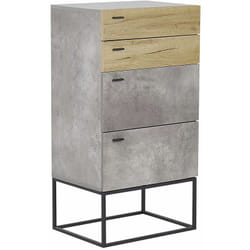 Moderna Credenza a 4 Cassetti Effetto Cemento e Legno Chiaro Acra