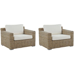 Set di 2 Poltroncine in Rattan con Cuscini Bianchi Ardea