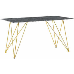 Tavolo con Piano Effetto Marmo Nero in Vetro Gambe Oro 140 x 80 cm Kenton