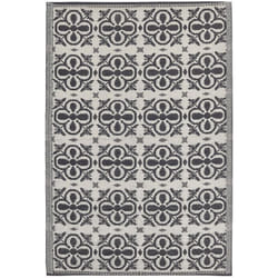 Tappeto da Esterno Sintetico Motivo Floreale Nero e Bianco 120 x 180 cm Nellur