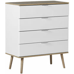 Cassettiera Bianca e mdf Colore Legno Chiaro con 4 Cassetti 93 x 79 cm Walpi