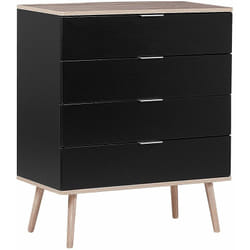 Cassettiera Nera e MDF Colore Legno Chiaro con 4 Cassetti 93 x 79 cm Walpi