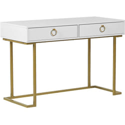 Consolle Bianca 2 Cassetti con Maniglie ad Anello Base in Metallo Oro Westport