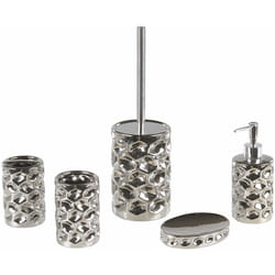 Beliani - Set di 5 Accessori Bagno in Ceramica Argento portasapone dispenser Bicchiere e Portascopino Tirua