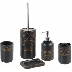 Set di Accessori Bagno Bicchieri Portasapone in Ceramica Oro e Nero Lanco