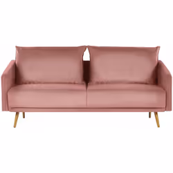 Divano rosa con gambe dorate. Porta la classe e l'eleganza in soggiorno con questo divano a 3 posti. Realizzato in morbido ve ...