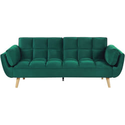 Divano Letto in Velluto Verde 3 Posti Gambe in Legno Imbottito in Schiuma Asby