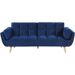 Beliani - Divano Letto in Velluto Blu 3 Posti Gambe in Legno Imbottito in Schiuma Asby