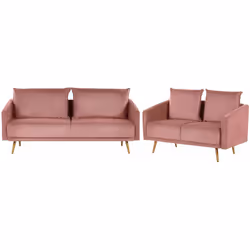 Set divani il velluto con gambe dorate. Rinnova la casa con questo set da soggiorno dal design elegante. Realizzato in morbid ...