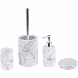 Accessori da bagno assortiti in marmo. Apri le porte all'eleganza dello stile glamour con questo set di 4 accessori da bagno. ...