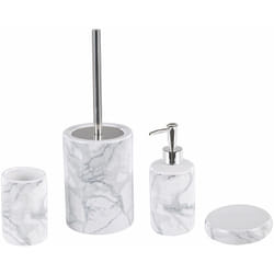 Set Accessori Bagno Porta Sapone in Ceramica Marmo Bianco Porta Scopino Arauco