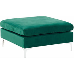 Ottomana in Velluto Verde con Cuscino Superiore Gambe Metallo Argento Evja