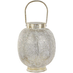 Lanterna Metallo e Vetro Dorato con Portacandele Orientale Traforato 30 cm Lantau
