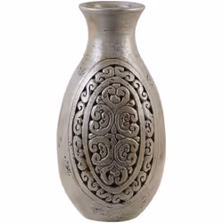 Vaso decorativo con motivo di ispirazione greca. Questo grande vaso decorativo in colore grigio porta un'atmosfera mediterran ...