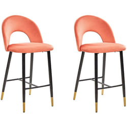 Set di 2 Sgabelli da Bar Retrò in Velluto Rosso Corallo Falton