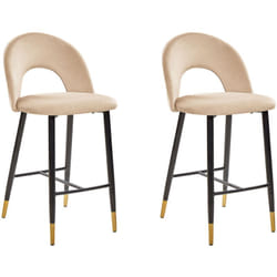 Set di 2 Sgabelli da Bar Retrò Glamour in Velluto Beige Falton