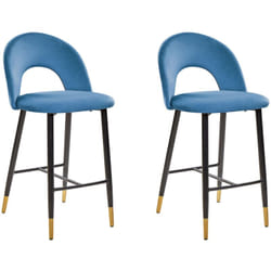 Set di 2 Sgabelli da Bar Retrò Glamour in Velluto Blu Navy Falton