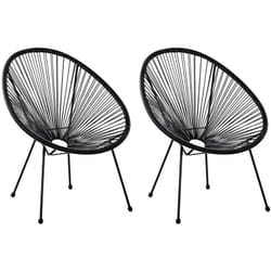 Set di 2 Sedie Moderne Rotonde in Rattan Spaghetti Nero Acapulco ii