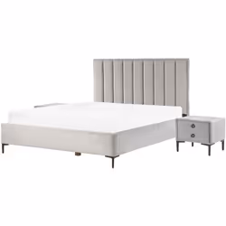 Letto contenitore con due comodini rivestiti in velluto. Porta l'eleganza in camera da letto con questo set da camera da lett ...