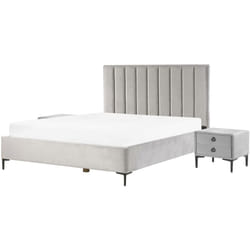 Beliani - Letto Matrimoniale Moderno e 2 Comodini in Velluto Grigio Sezanne