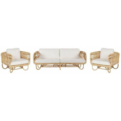 Set da Giardino con Poltrona e Divano in Rattan e Cuscini Beige Dolcedo