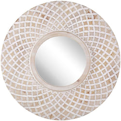 Beliani - Specchio Rotondo Decorativo in Legno Chiaro Stile Boho ø 60 cm Pomaro