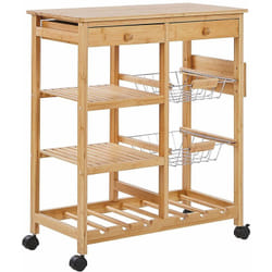 Carrello da Cucina in Legno Chiaro Stile Boho con 3 Ripiani Morino