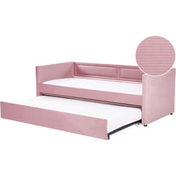 Letto da Giorno Estraibile in Velluto a Coste 90 x 200 cm Rosa Mimizan