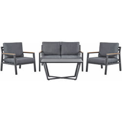 Set Salotto da Giardino 4 Posti in Alluminio Grigio e Nero Delia