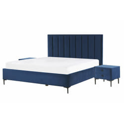 Letto Matrimoniale Moderno con Contenitore e 2 Comodini in Velluto 140 x 200 cm Blu Sezanne