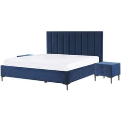 Letto Matrimoniale con Contenitore e 2 Comodini 160 x 200 in Velluto Blu Sezanne