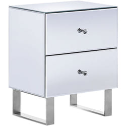 Comodino specchiato 2 cassetti argento cristallo struttura e pomelli in metallo Nesle
